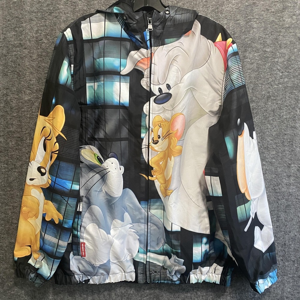 Members Only Tom and Jerry Jacket Mens Medium Hooded Windbreaker Spike Bulldog